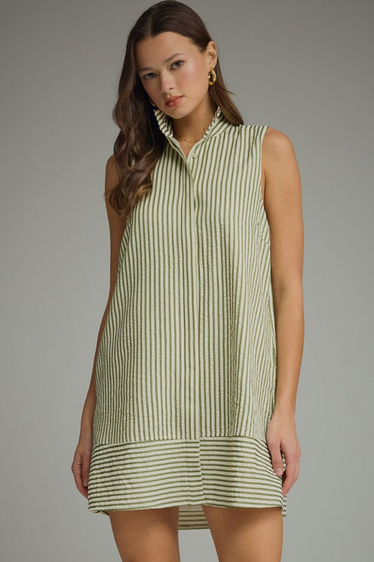 Striped collared sleeveless mini dress