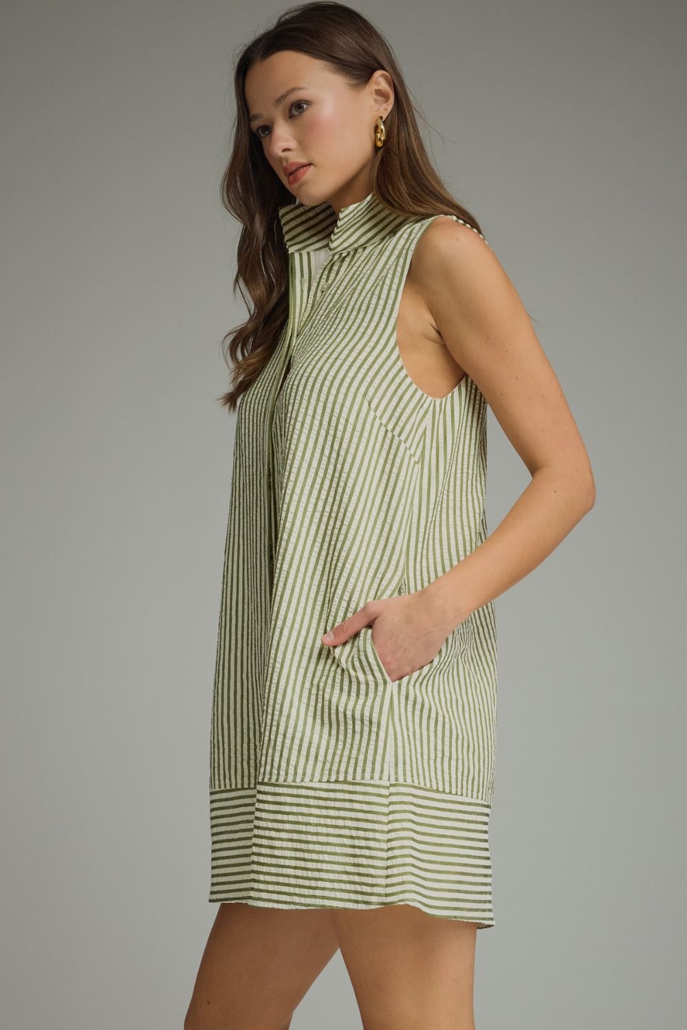 Striped collared sleeveless mini dress