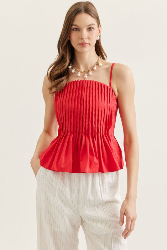 Solid pleated cami top