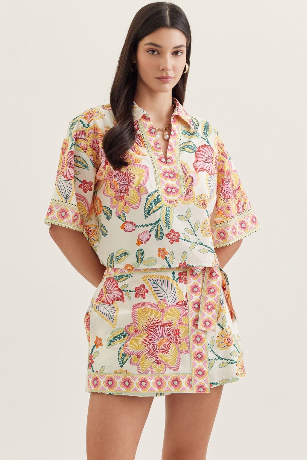 Botanical print short sleeve top