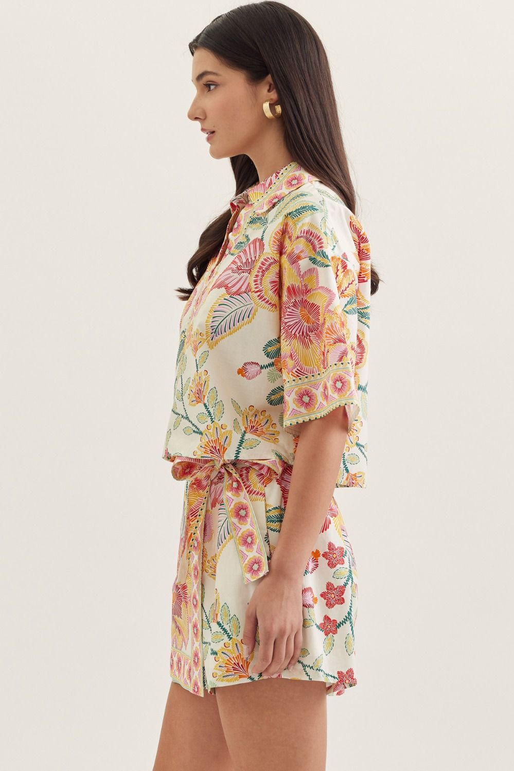 Botanical print short sleeve top