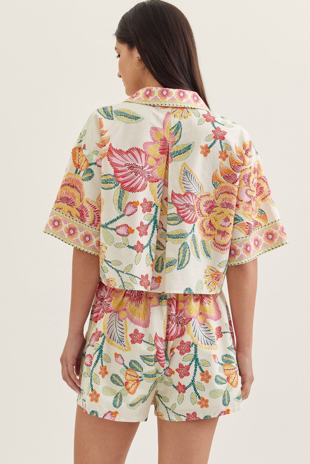Botanical print short sleeve top
