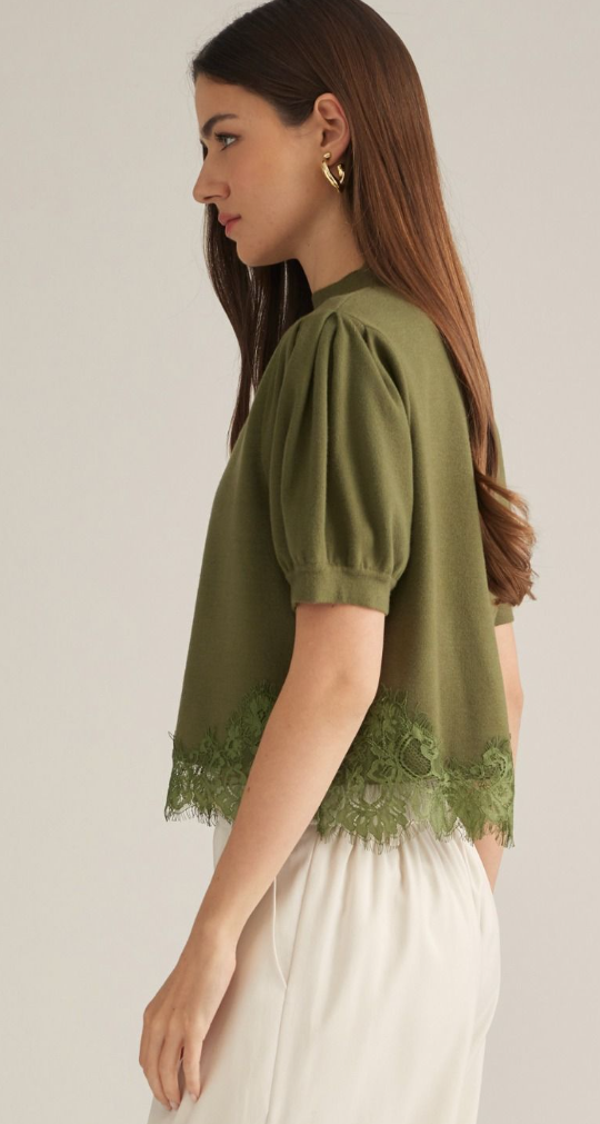 Solid Short Puff Sleeve Sweater Top