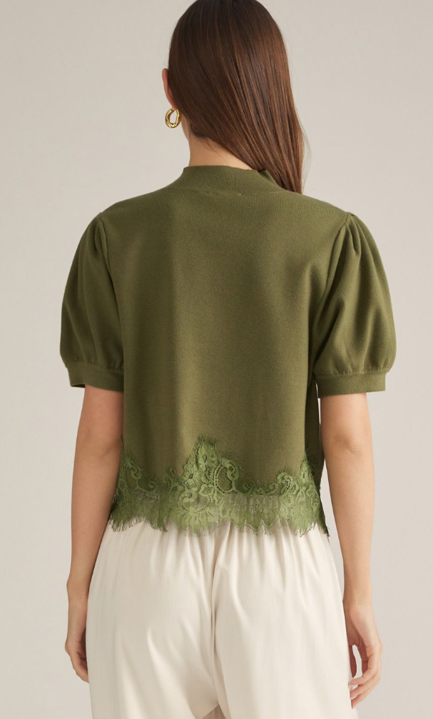 Solid Short Puff Sleeve Sweater Top