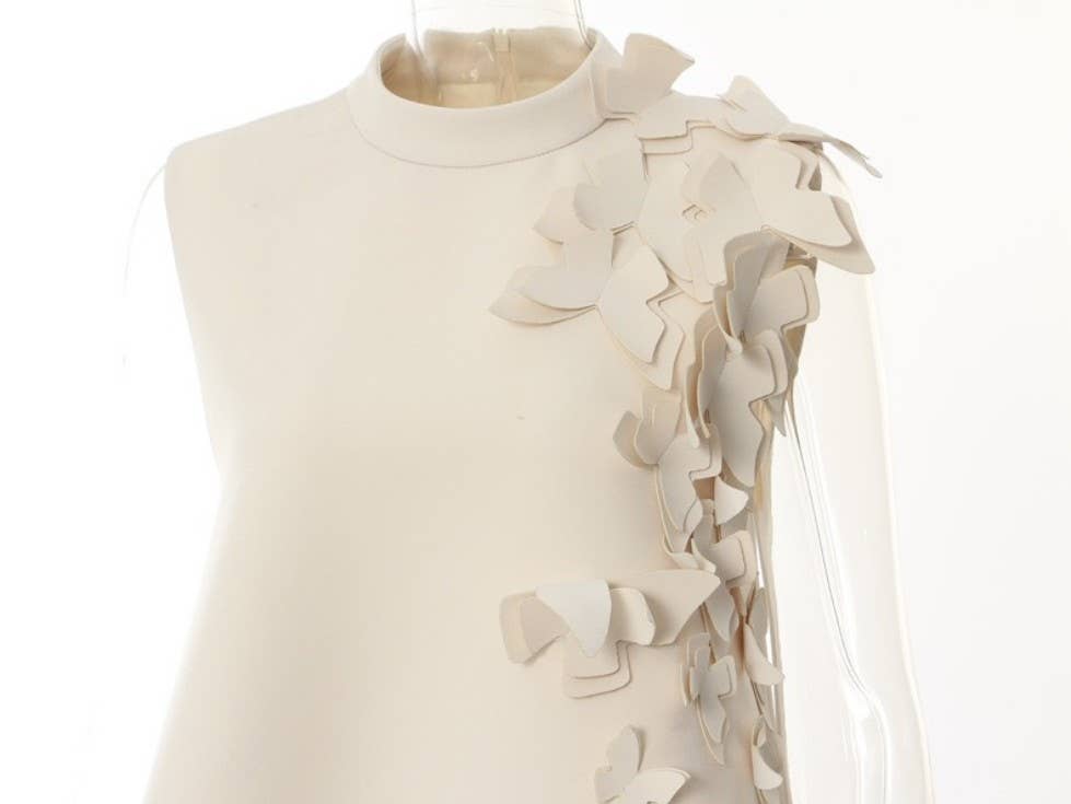 DR888 Asymmetric Butterfly Appliqué Sleeveless Dress