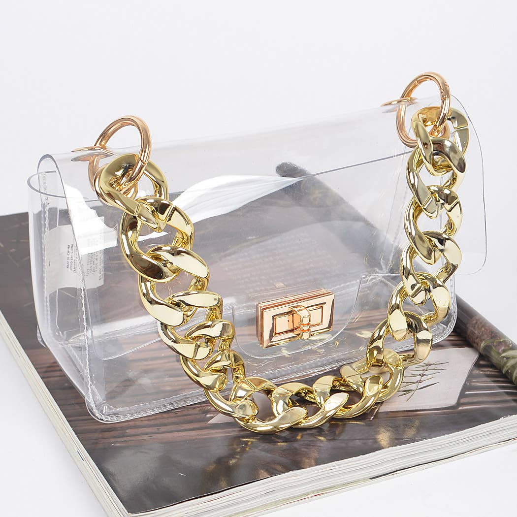 Clear Cross Body Bag W/Oversized Chain