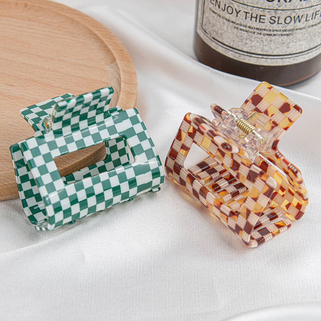 Acrylic Square Checkerboard Hair Claw Clip