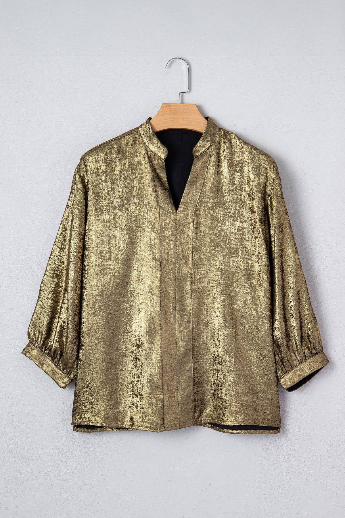 Metallic Split Neck Half Sleeve Blouse (S-XL)
