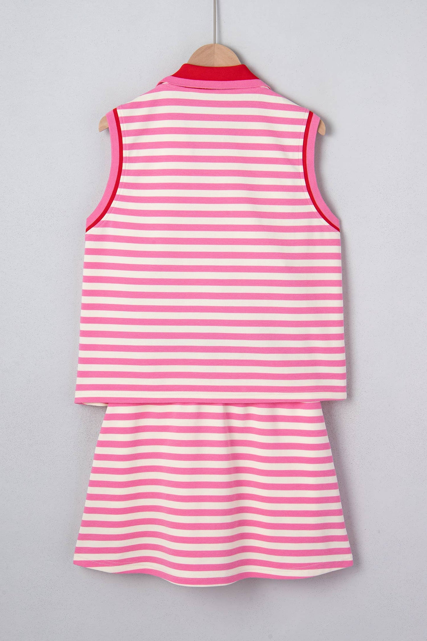 LAS Stripe Print Contrast Trim Zip 2pcs Skirt Set (S-XL)