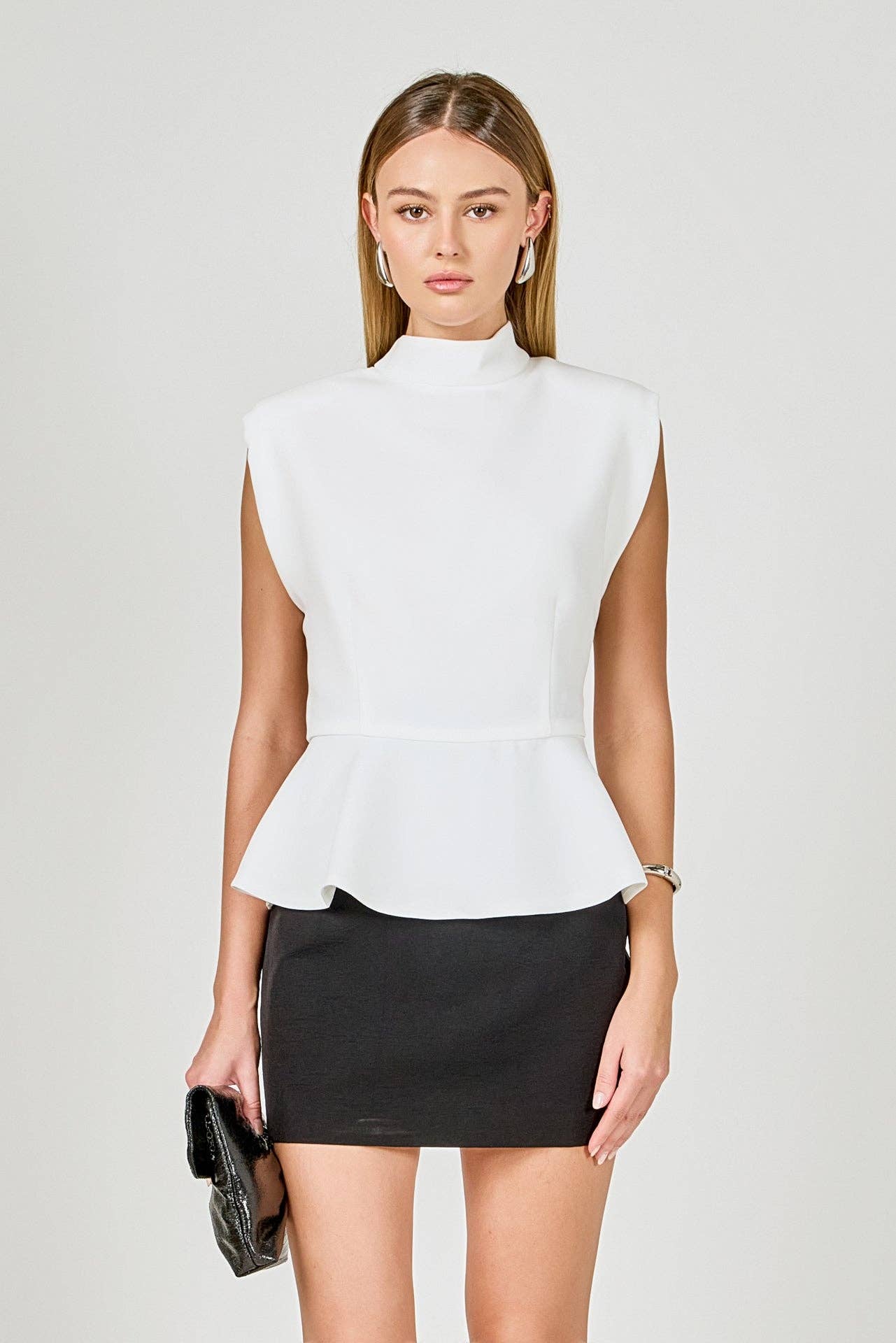 Mock Neck Sleeveless Peplum Top