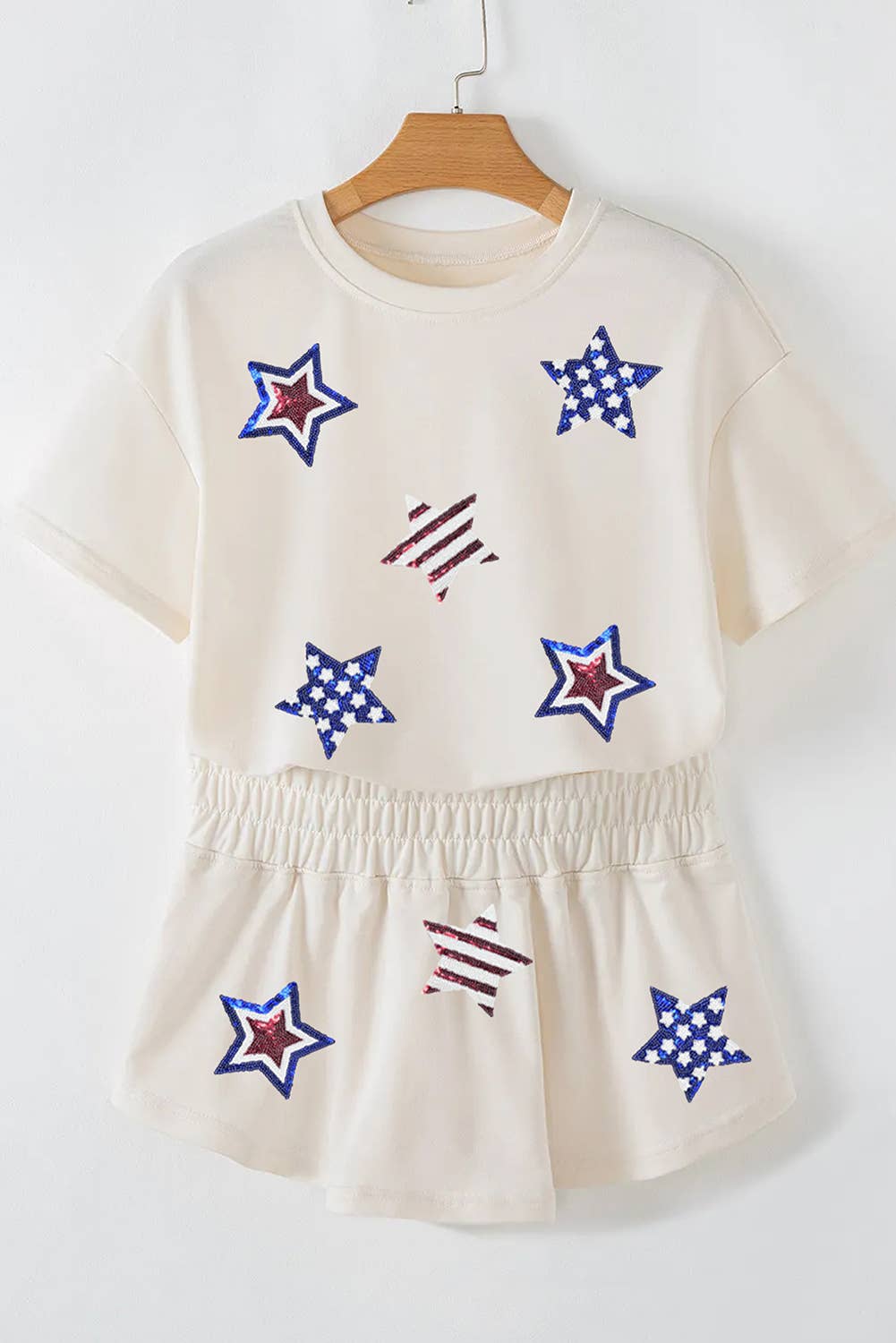 LDC Sequin Patriotic Star Cropped Tee Skort 2pcs Set