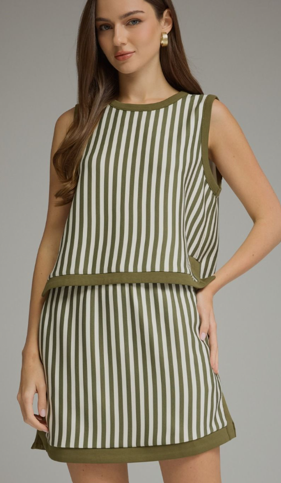 Stripe Sleeveless Round-Neck Top and Matching Skirt