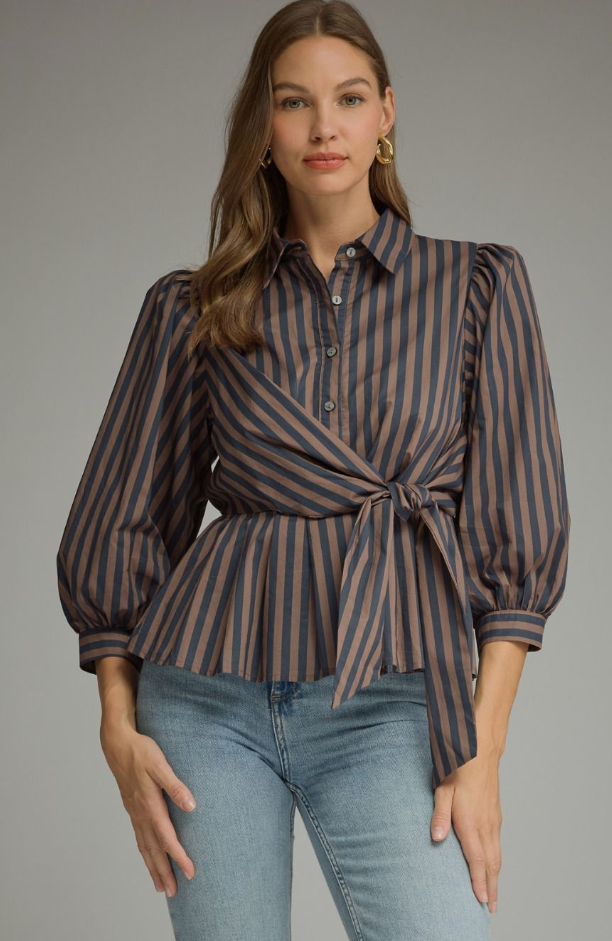 Puff 3/4 Sleeve Stripe Top