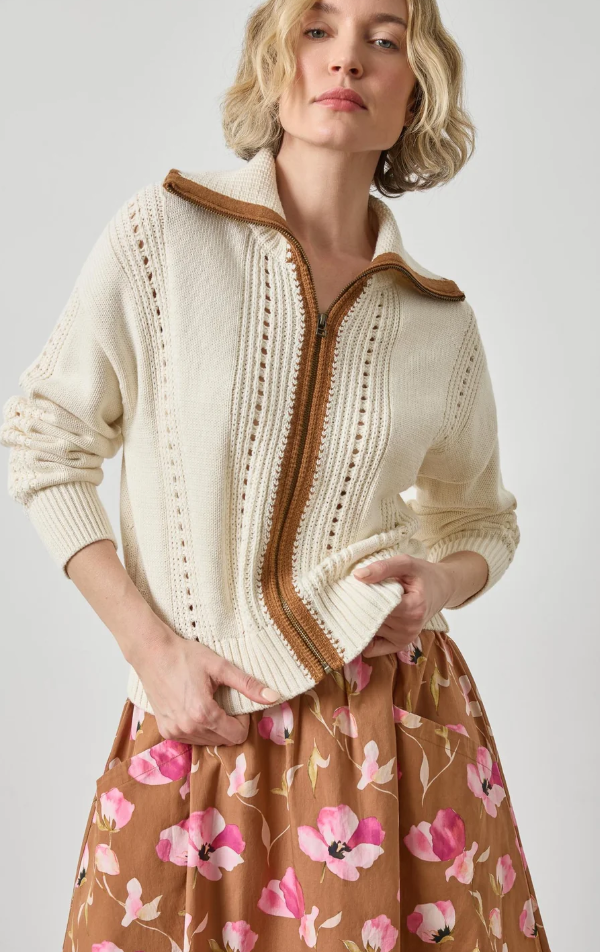 Contrast Collar Zip Cardigan