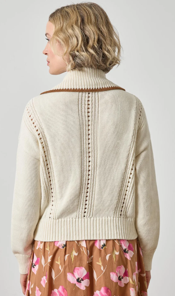 Contrast Collar Zip Cardigan