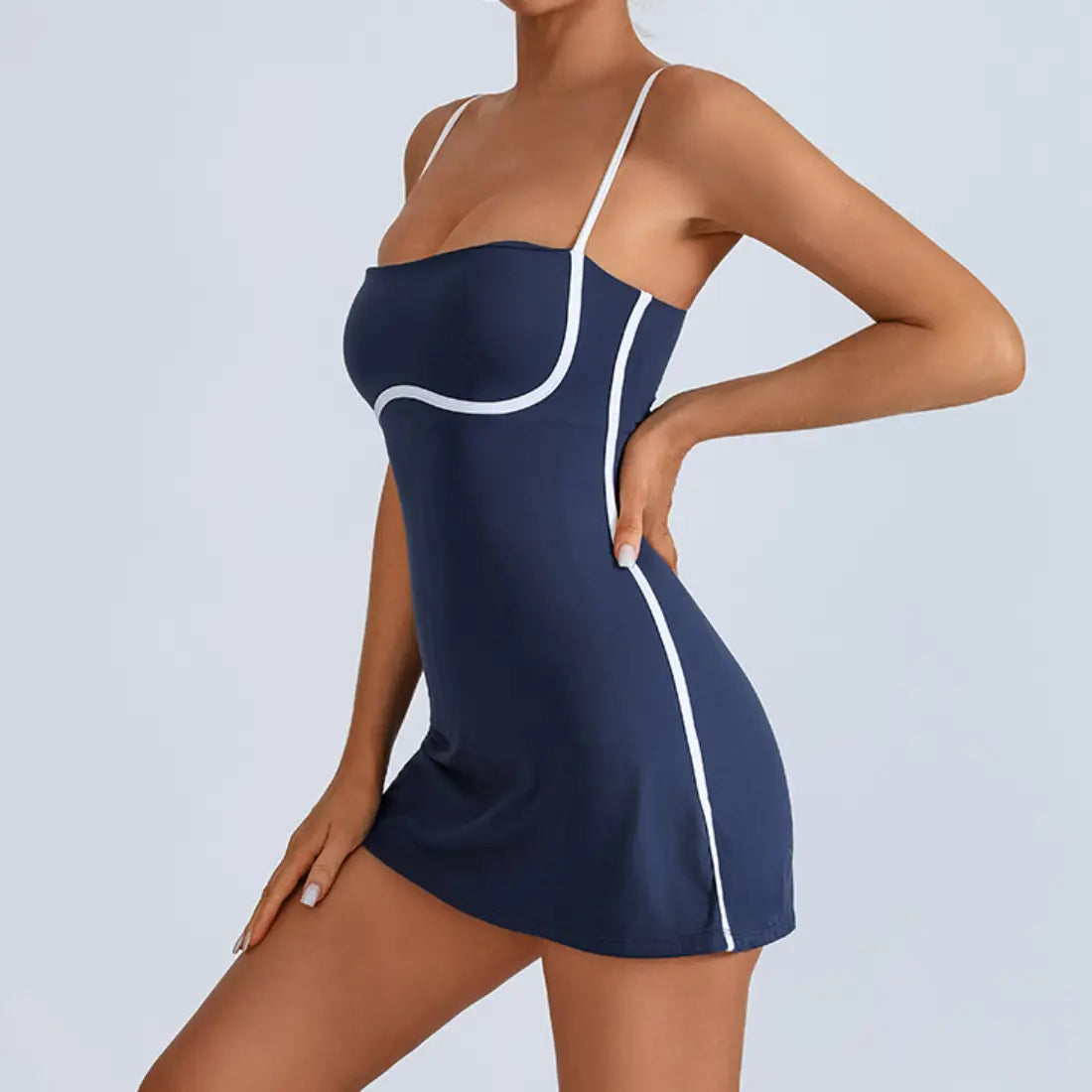 Women's Contrast Trim Slip Tennis Dress with Built-In Shorts