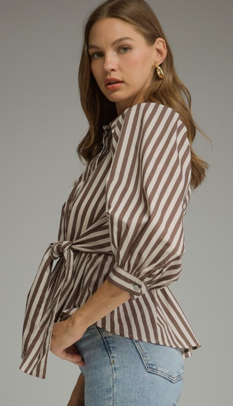 Puff 3/4 Sleeve Stripe Top