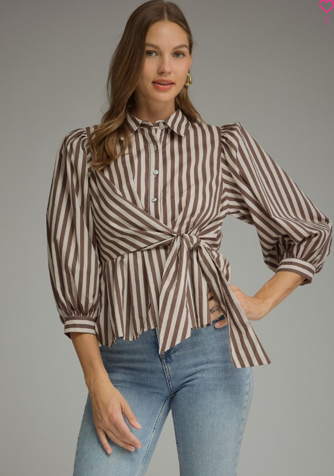 Puff 3/4 Sleeve Stripe Top