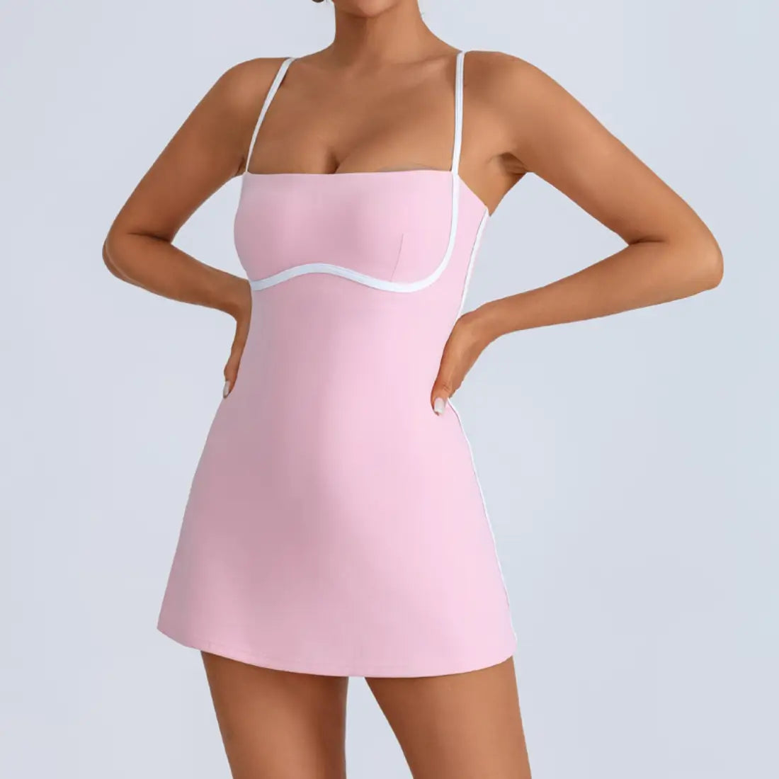 Women's Contrast Trim Slip Tennis Dress with Built-In Shorts