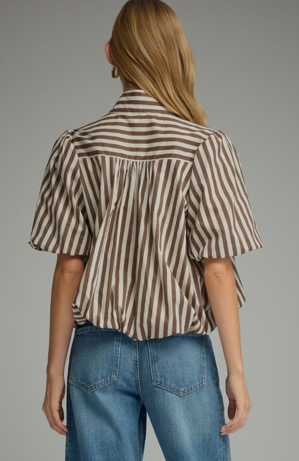 Stripe Short Puff Sleeve Top