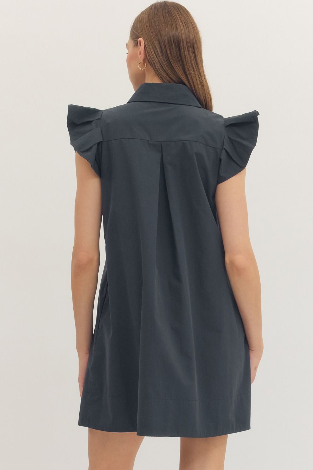Solid Ruffle Sleeve Mini Dress
