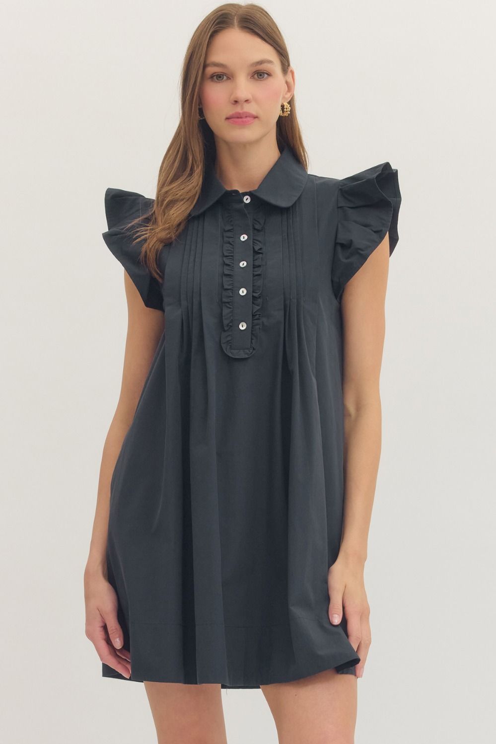 Solid Ruffle Sleeve Mini Dress