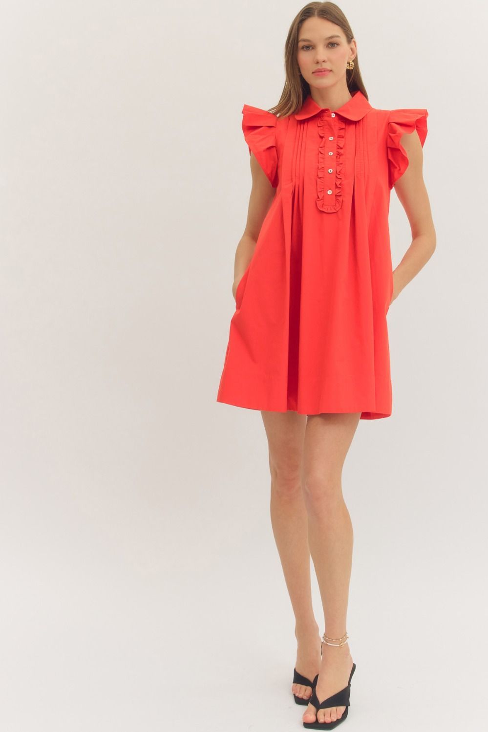 Solid Ruffle Sleeve Mini Dress
