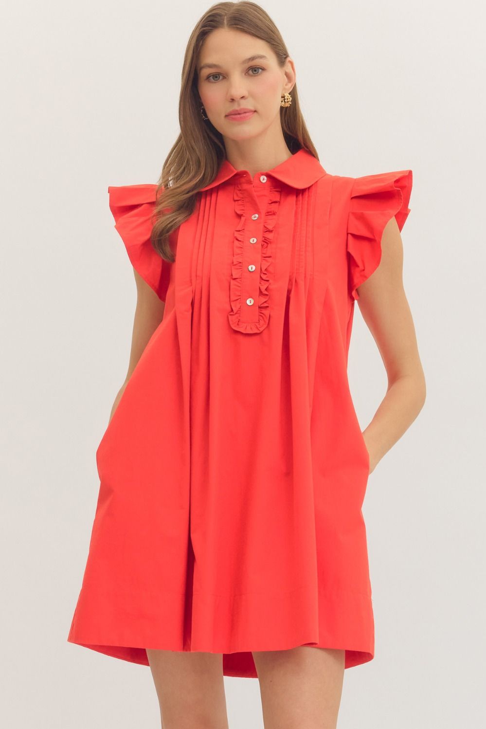 Solid Ruffle Sleeve Mini Dress
