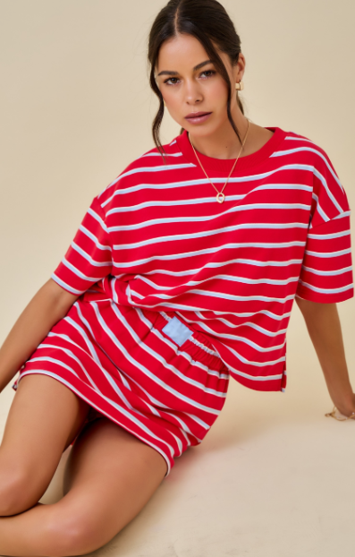 Striped Boxy Drop Shoulder Lounge Sweatshirt Top