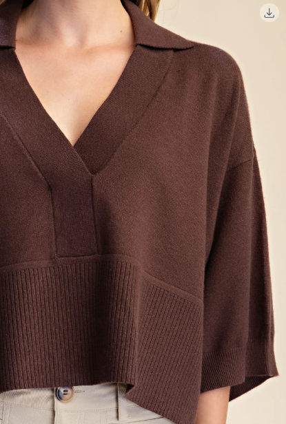 Collar V-Neck Dropped Shoulder Sweater