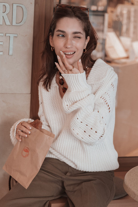 Fitzgerald Pointelle Polo Sweater - Cream