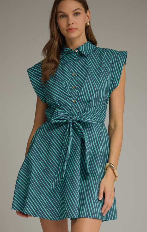 Striped Cap Sleeve Mini Dress