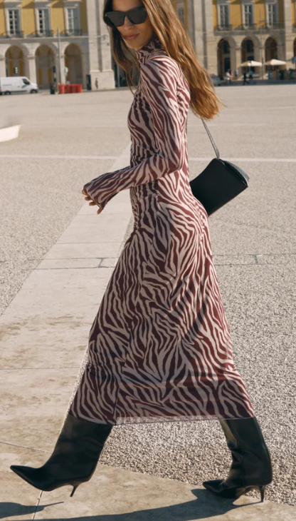 Sevilla Zebra Mesh Midi Dress